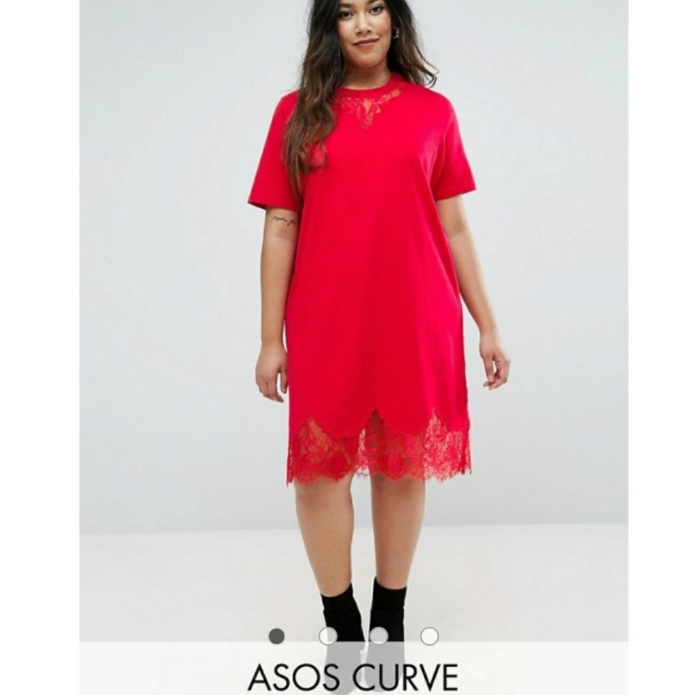 ASOS Curve Lace Insert Shift T-shirt Cotton Dress